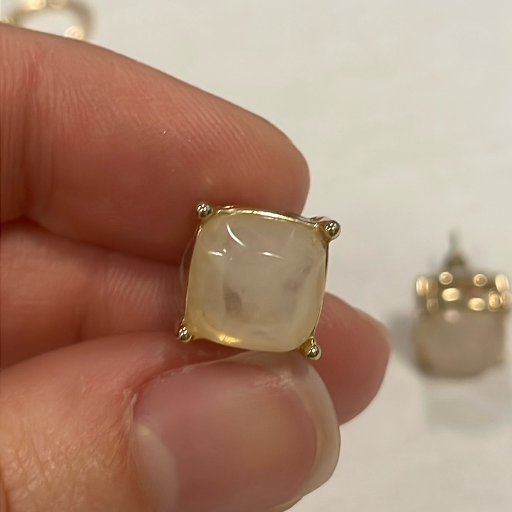 White Gem Gold Earrings